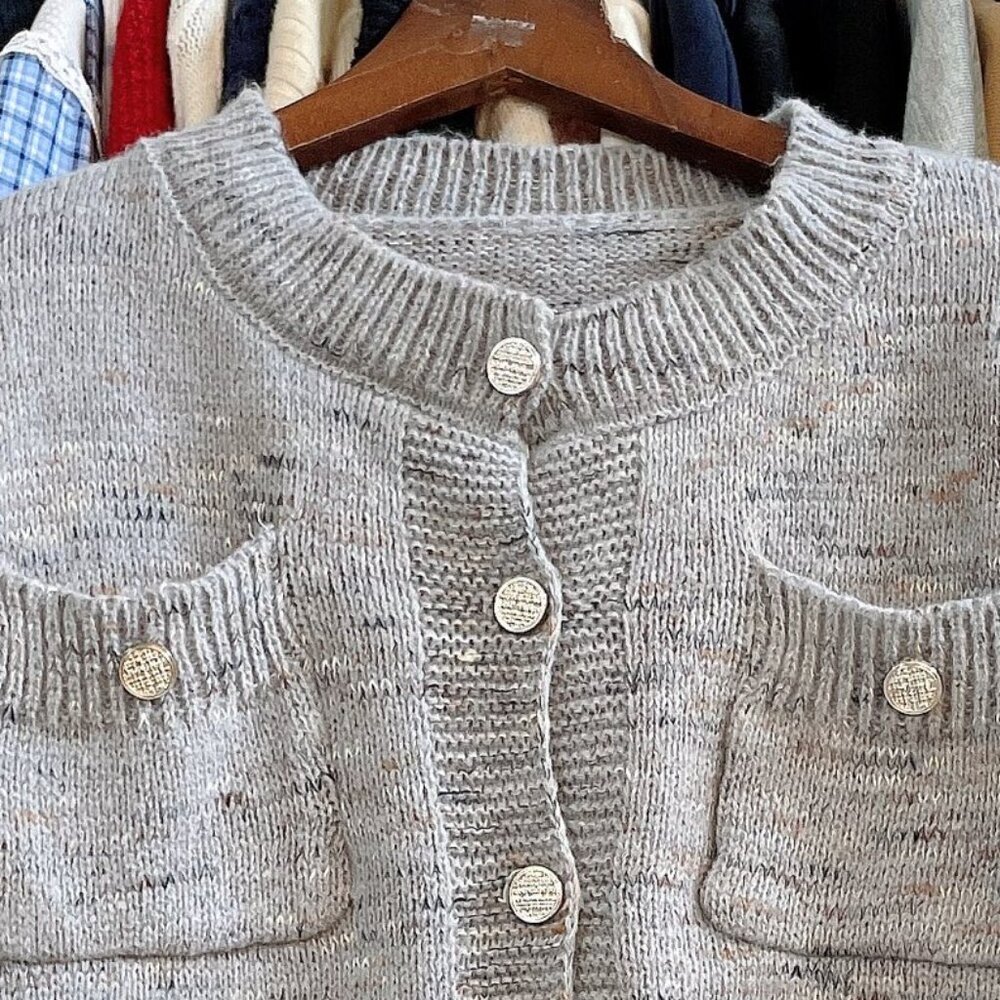 Gray Knit Cardigan Button Front Patch Pockets NWT - image 3